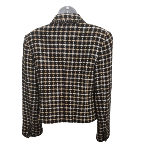 Black Tan White Tweed Button Down Blazer Size 8 - Picture 4 of 5